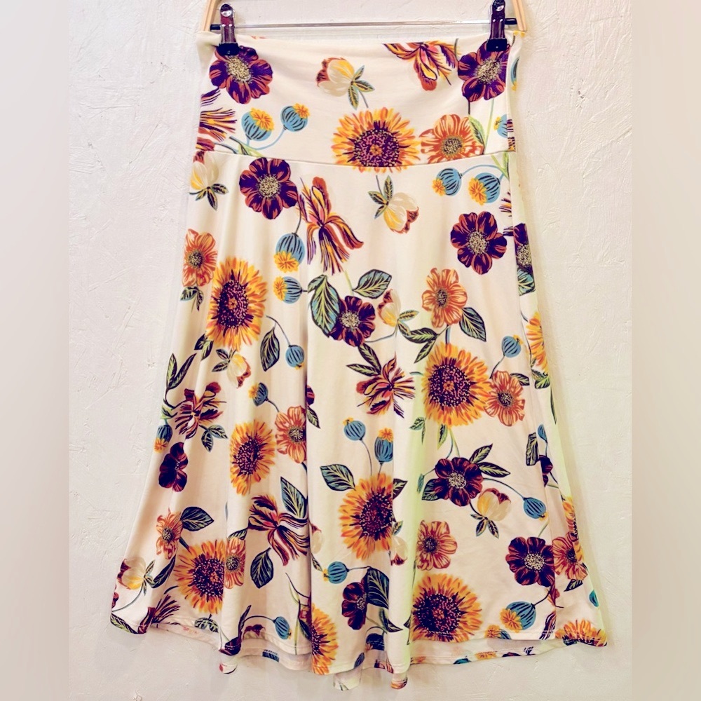 Lock & Love Cream Vibrant Sunflower Print A-Line Skirt for Resort Wear Size Med
